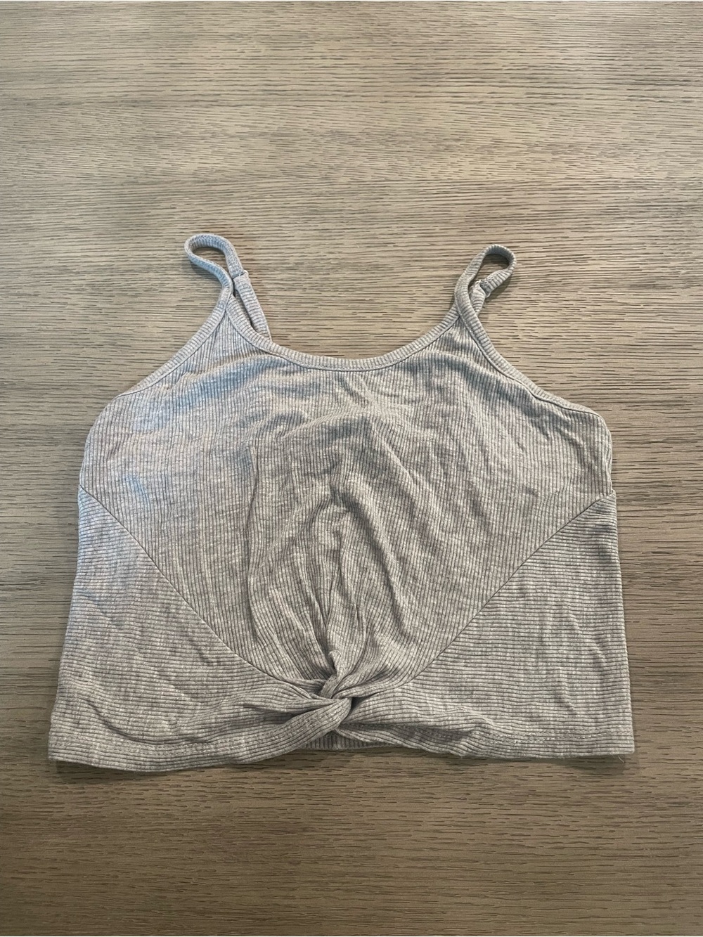Tie-Front Ribbed Crop Tank Top - Light Gray
